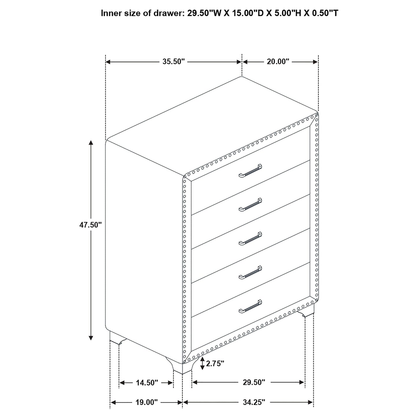 Melody 5-Drawer Bedroom Chest – Pacific Blue